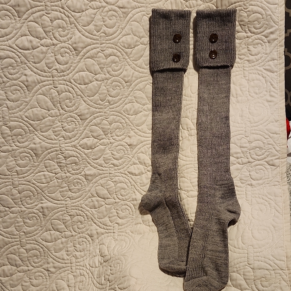 Charcoal Buttoned Over-the-Knee Socks